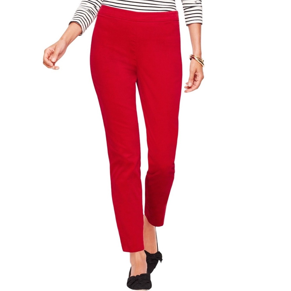 Talbots Chatham Ankle Pants Womens 12P Red Side Zip Slim Leg Trouser Cotton